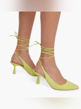 JUSTFAB Milly ankle tie Lime Green Suede Pointed Toe Slingback Flats